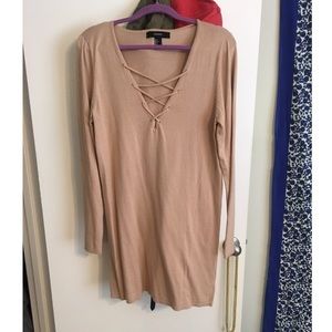 Long sleeve knit tie-up dress